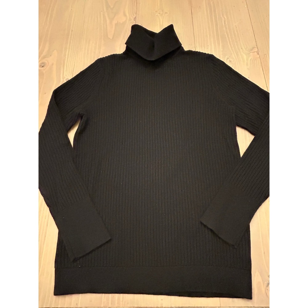 F9 Talbots Black Ribbed Sweater Button Cuff‎ Petite Medium MP Womens